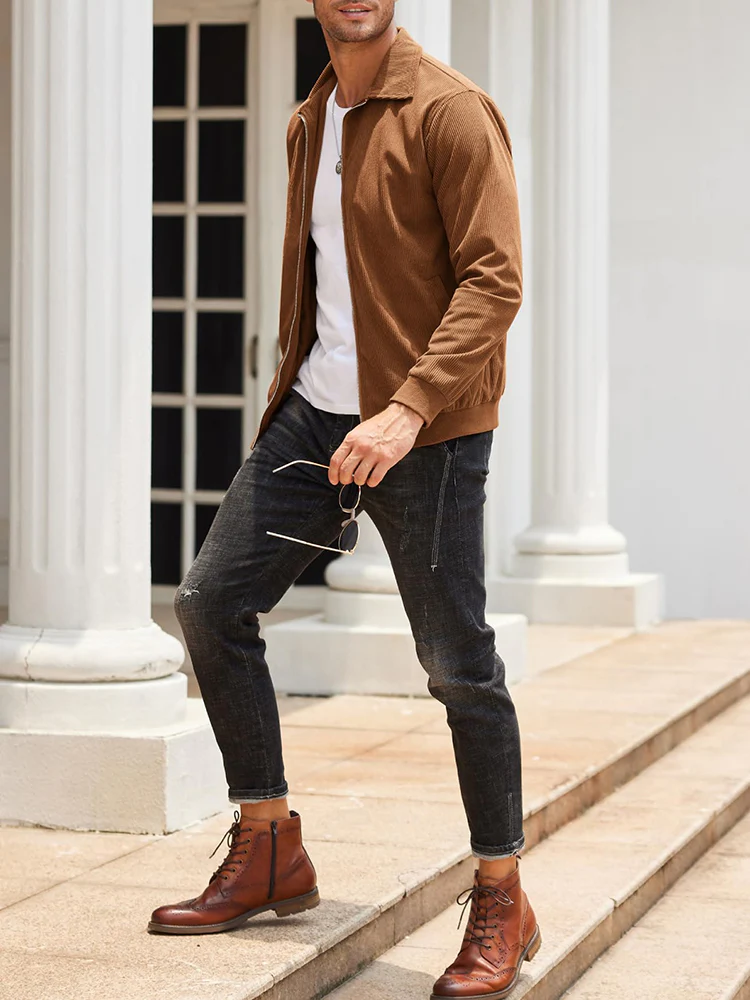Casual Zip Up Corduroy Bomber Jacket (US Only) - Image 16