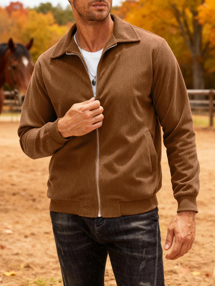 Casual Zip Up Corduroy Bomber Jacket (US Only) - Image 18