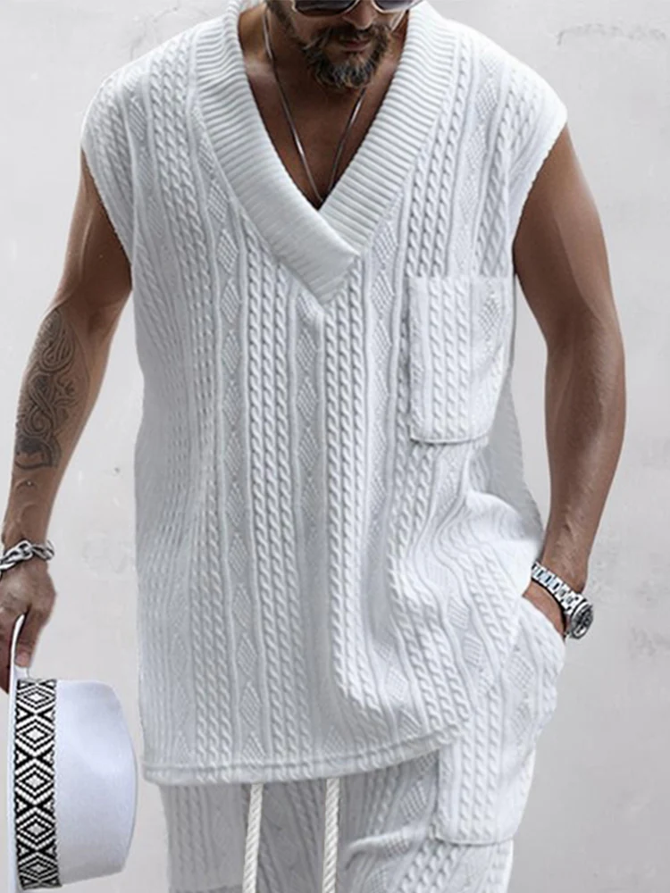 Chic Jacquard Sleeveless Casual Set - Image 3