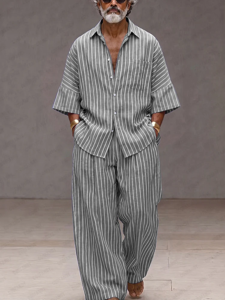 Chic Loose Fit Vertical Stripe Matching Set - Image 2