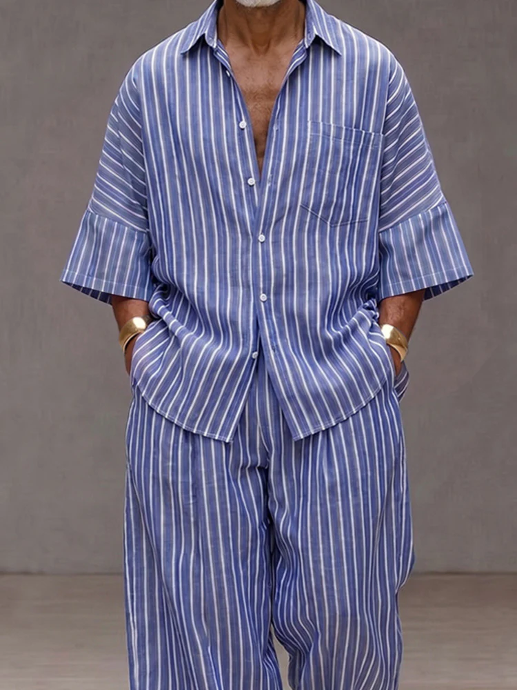 Chic Loose Fit Vertical Stripe Matching Set - Image 3