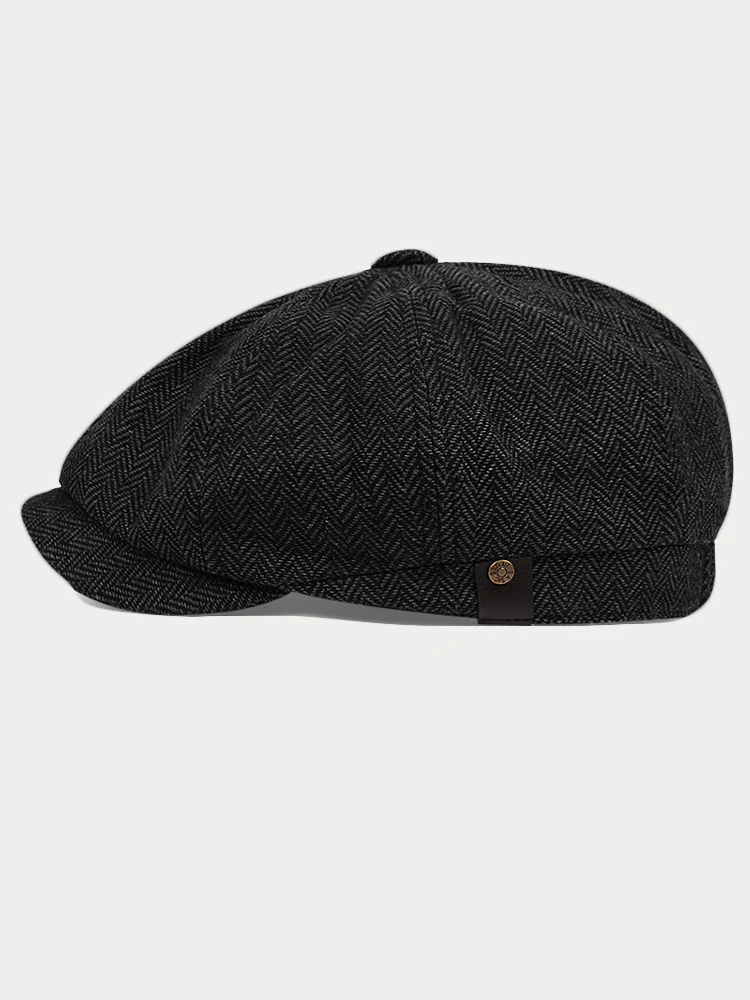 Classic Herringbone Tweed Newsboy Cap - Image 3