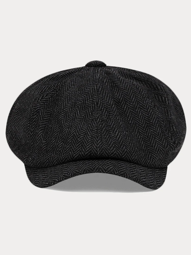 Classic Herringbone Tweed Newsboy Cap - Image 4
