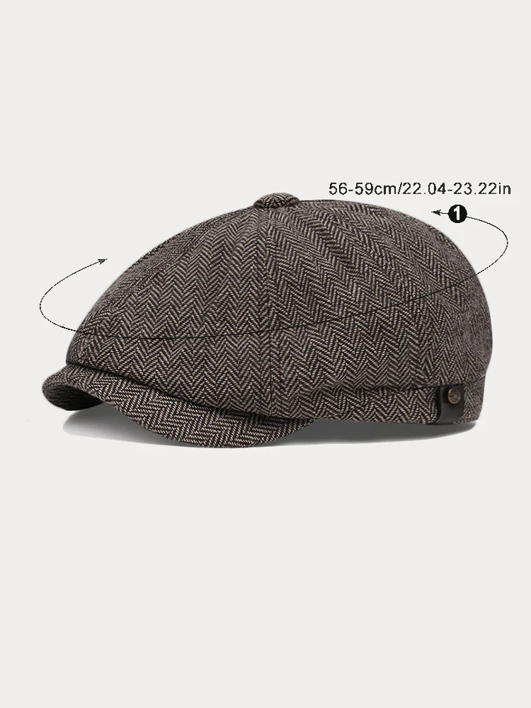 Classic Herringbone Tweed Newsboy Cap - Image 7