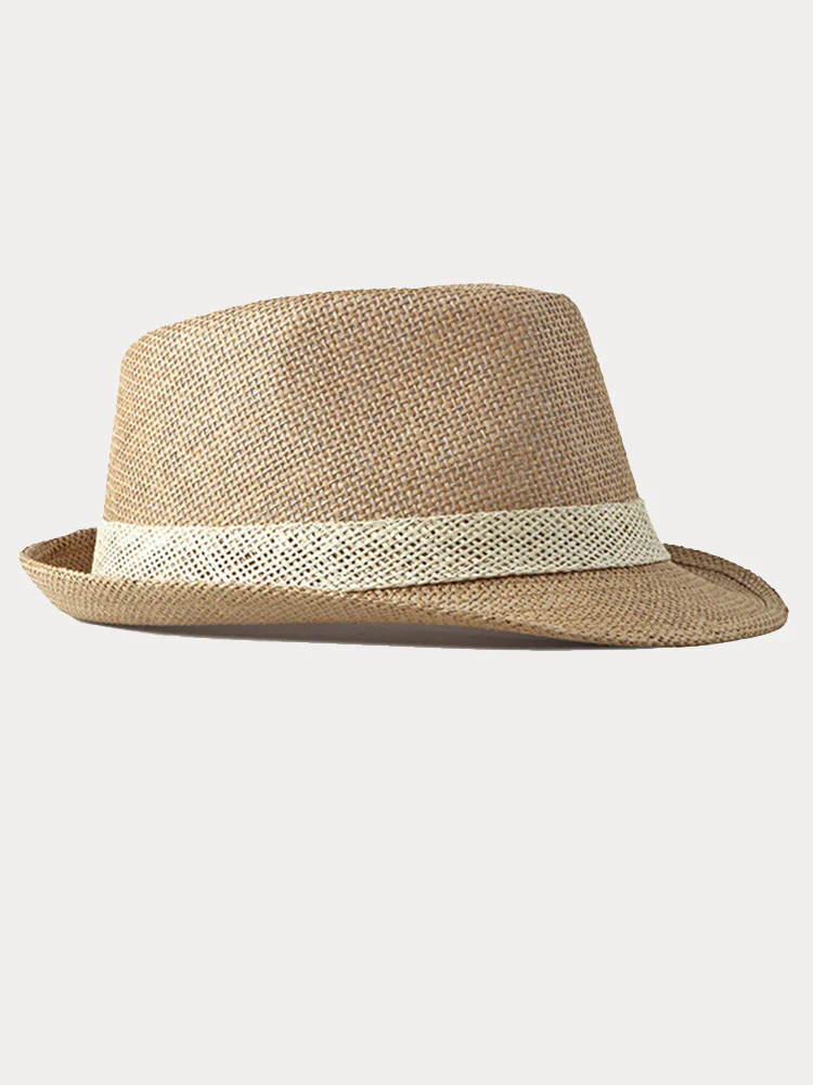 Classic Patchwork Band Panama Straw Fedora Hat - Image 10