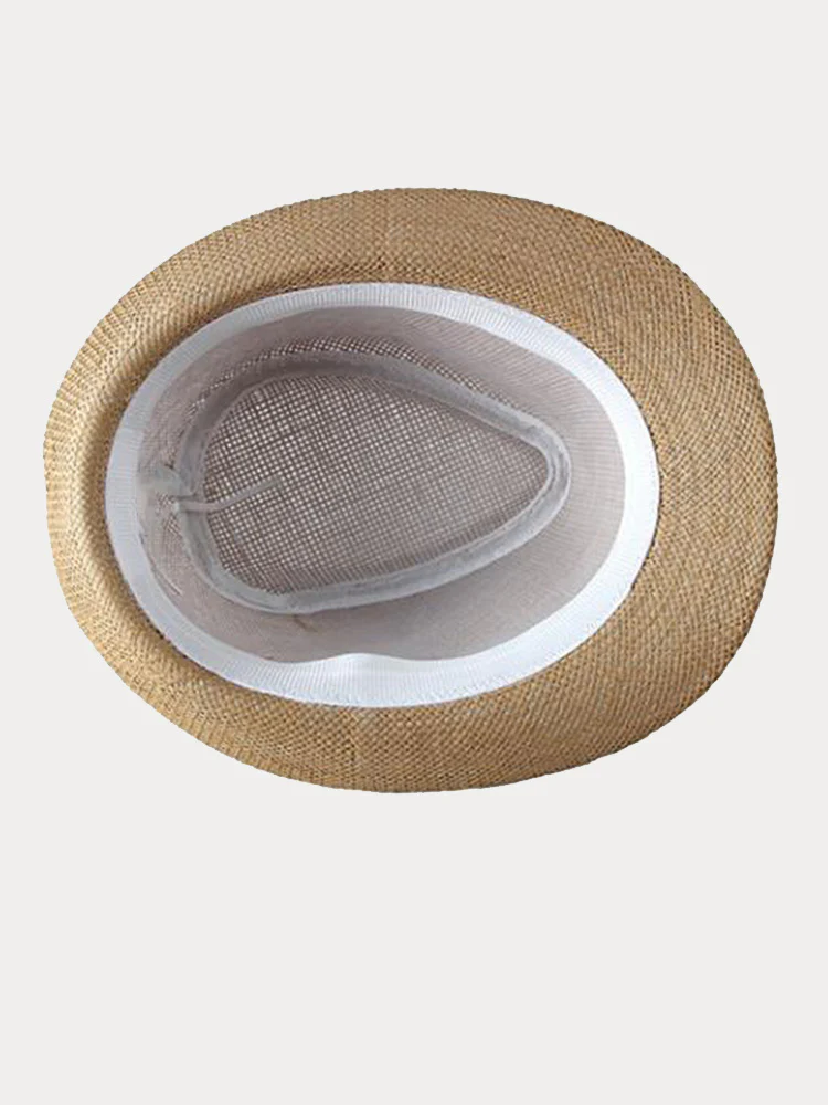 Classic Patchwork Band Panama Straw Fedora Hat - Image 11