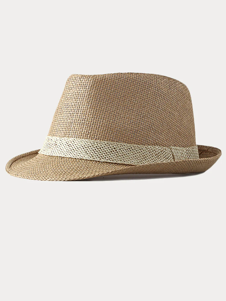 Classic Patchwork Band Panama Straw Fedora Hat - Image 3