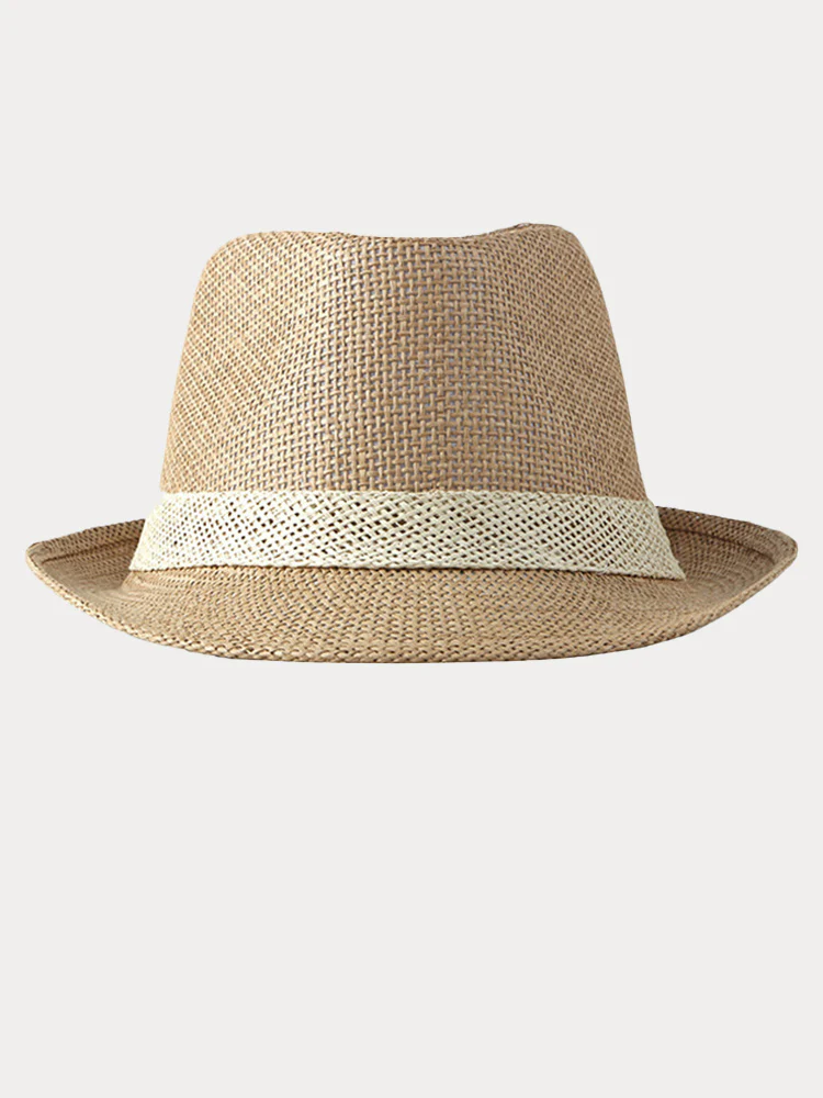Classic Patchwork Band Panama Straw Fedora Hat - Image 9