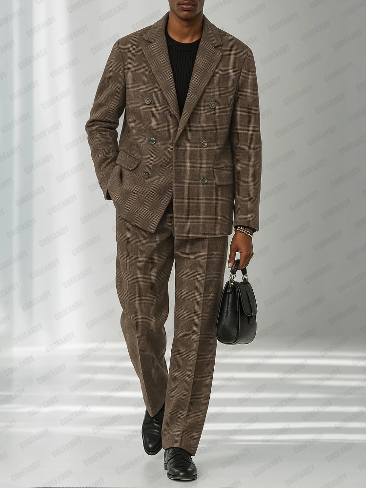 Classic Plaid Tweed Blazer Pants Set