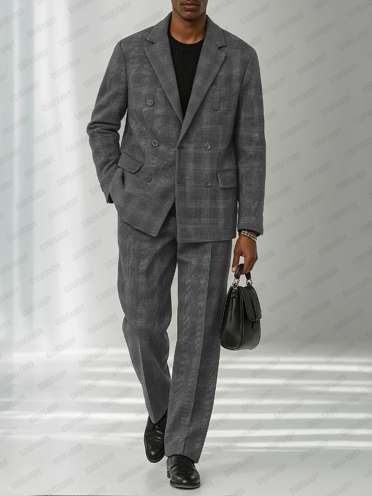 Classic Plaid Tweed Blazer Pants Set - Image 2