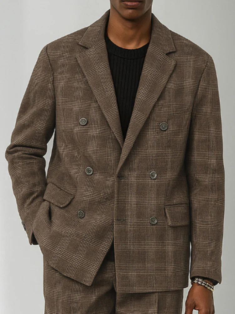 Classic Plaid Tweed Blazer Pants Set - Image 3