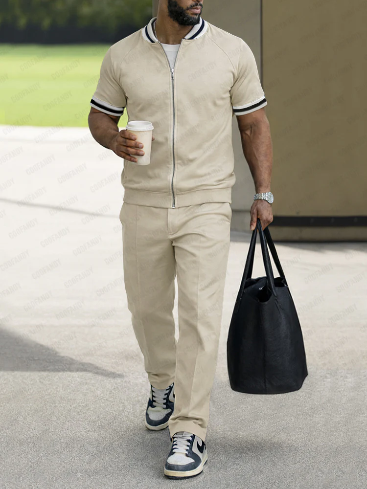 Classic Short Sleeve Bomber Jacket Pants Set - Image 2