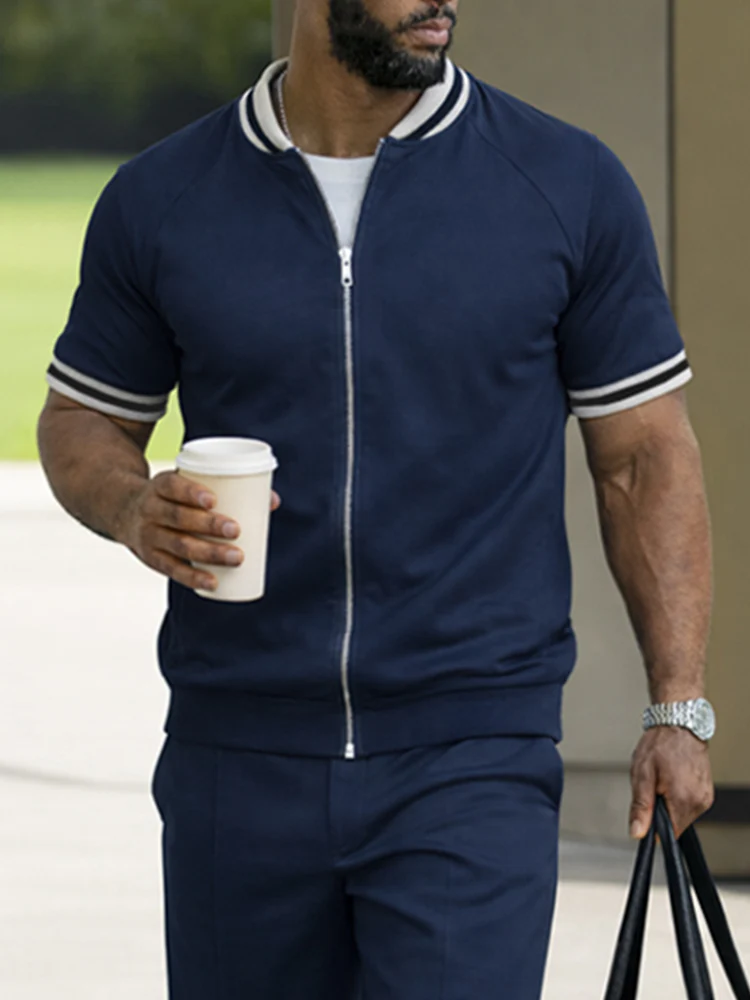Classic Short Sleeve Bomber Jacket Pants Set - Image 3