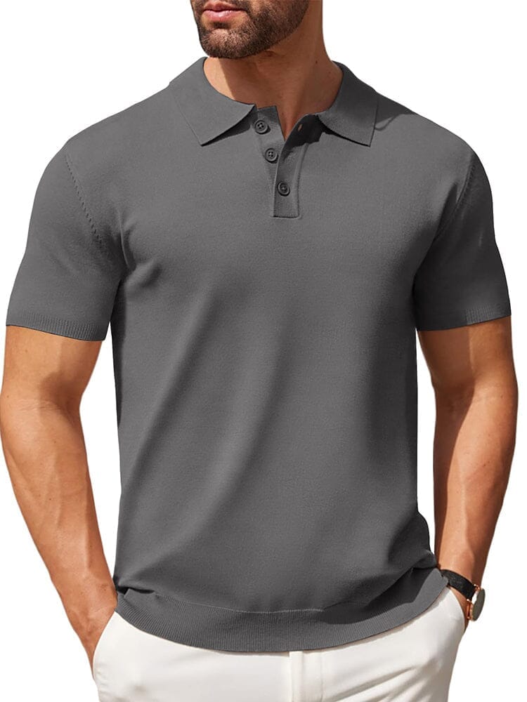 Classic Solid Color Knit Polo Shirt (US Only) - Image 12