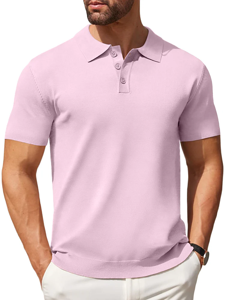 Classic Solid Color Knit Polo Shirt (US Only) - Image 14