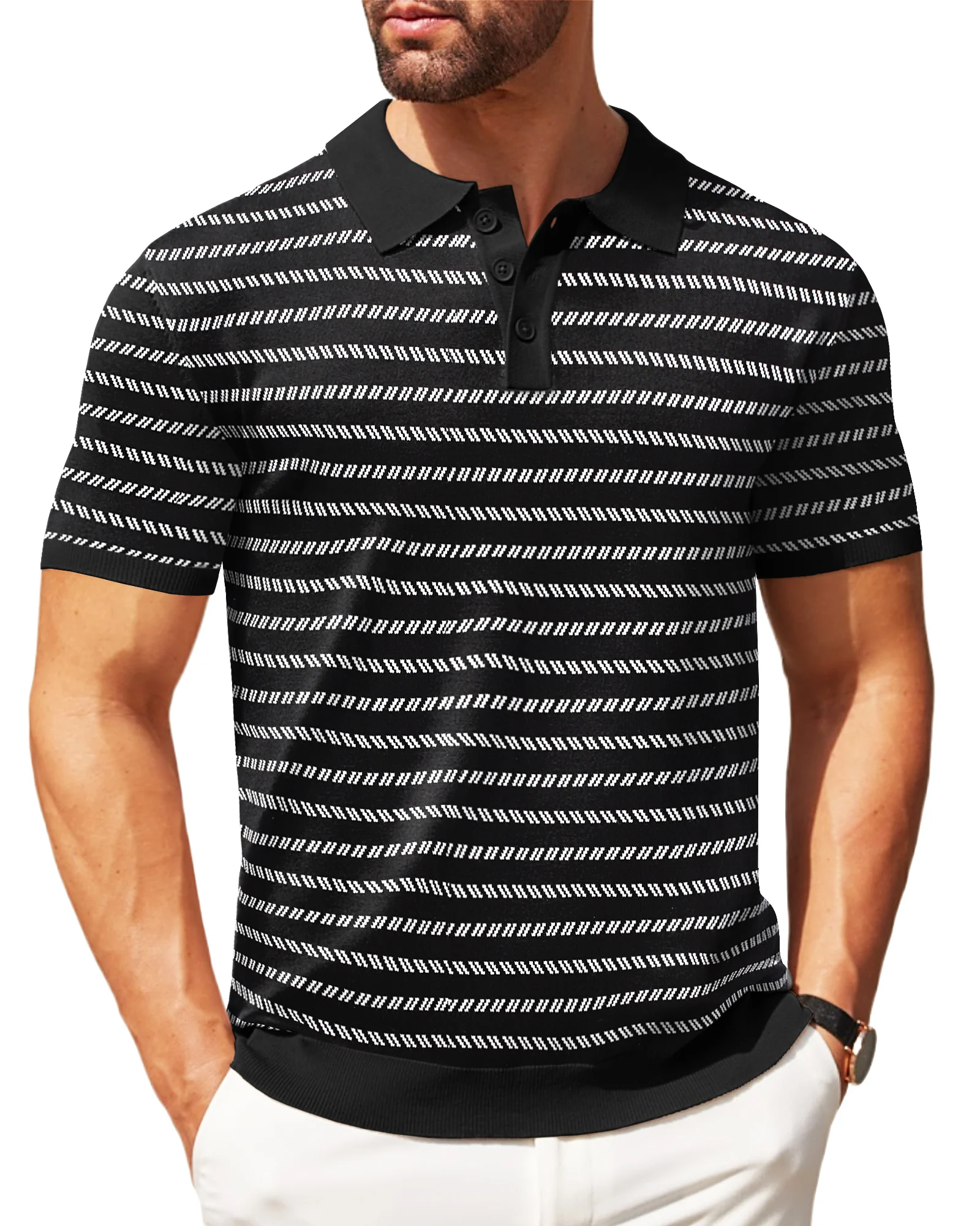 Classic Solid Color Knit Polo Shirt (US Only) - Image 16