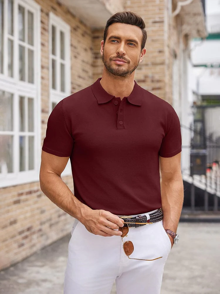 Classic Solid Color Knit Polo Shirt (US Only) - Image 18