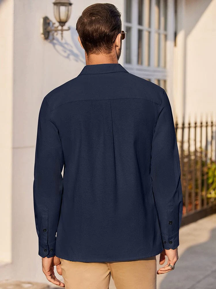 Classic Solid Long Sleeve Button Shirt with Chest Pocket (US Only) - Image 10