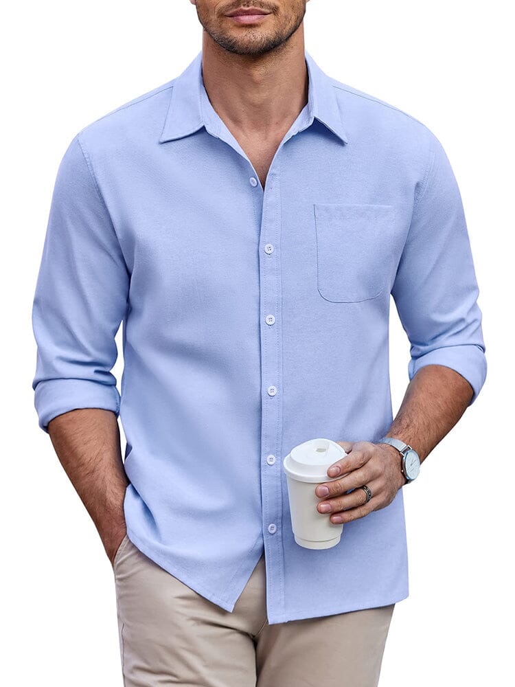 Classic Solid Long Sleeve Button Shirt with Chest Pocket (US Only) - Image 2
