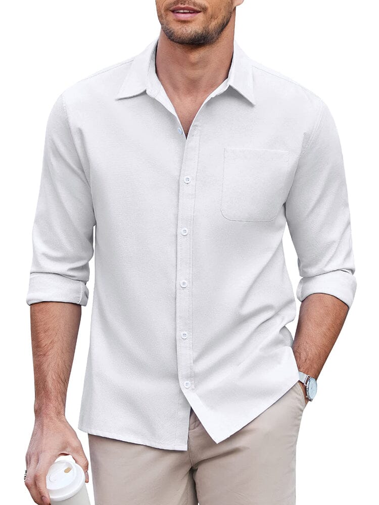 Classic Solid Long Sleeve Button Shirt with Chest Pocket (US Only) - Image 3