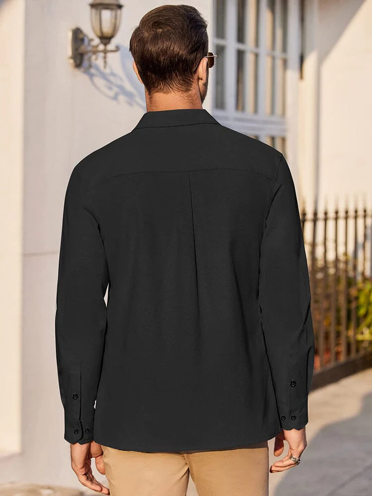 Classic Solid Long Sleeve Button Shirt with Chest Pocket (US Only) - Image 8