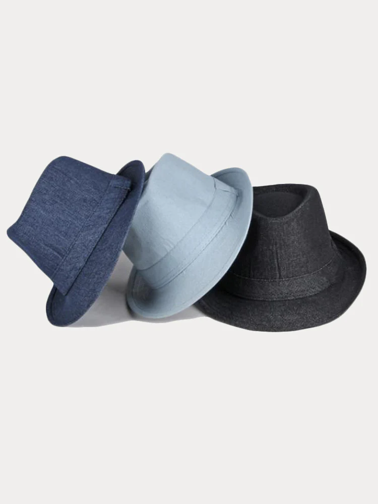 Classic Spring Summer Cotton Denim Fedora Hat - Image 7