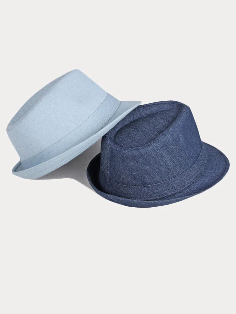 Classic Spring Summer Cotton Denim Fedora Hat - Image 9
