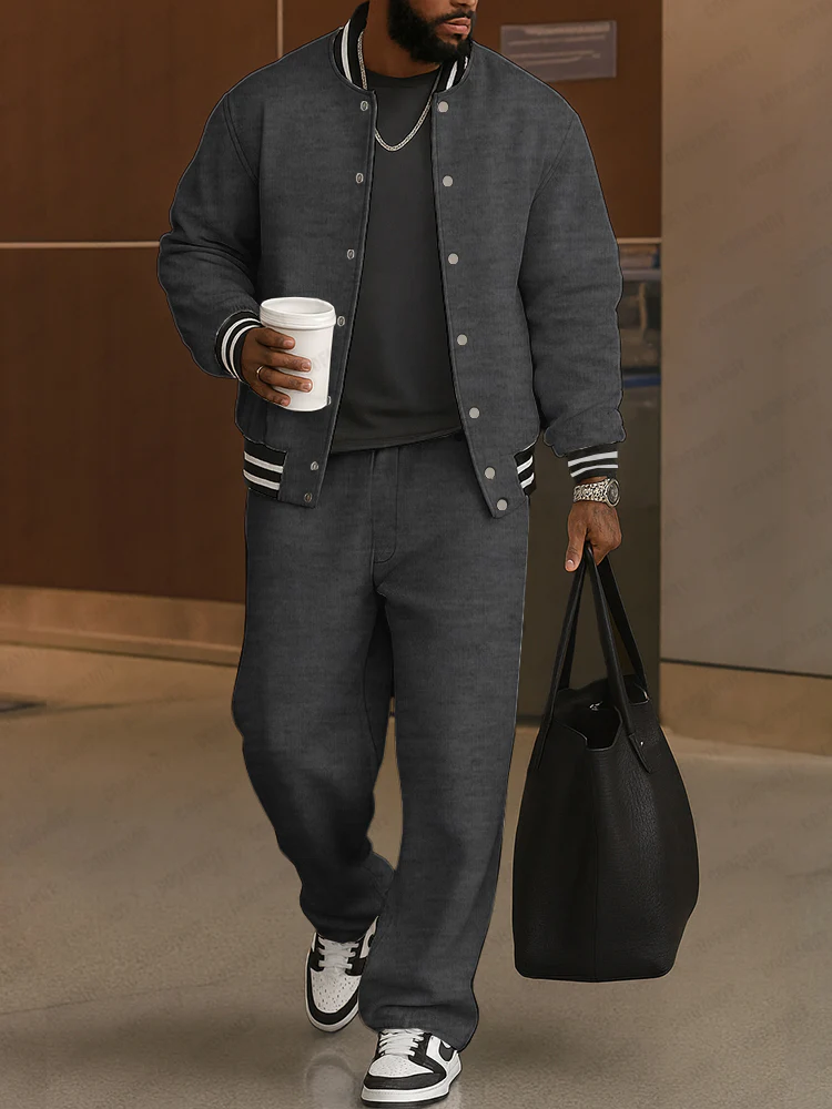 Classic Striped Trim Jacket Pants Set - Image 2