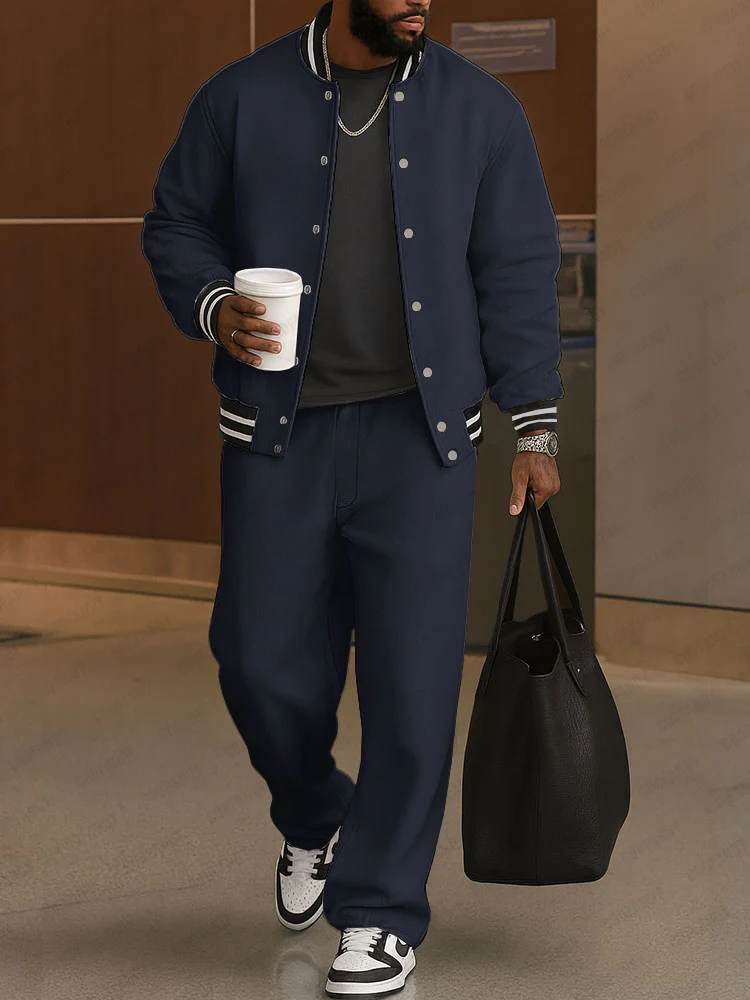 Classic Striped Trim Jacket Pants Set - Image 3