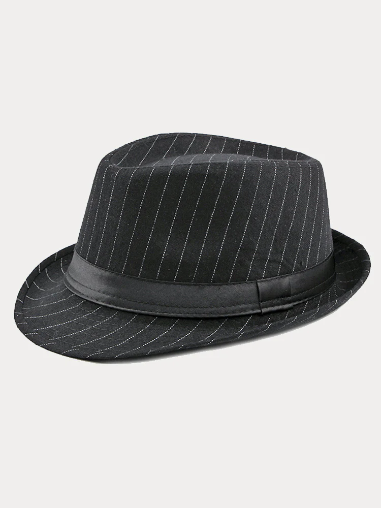 Classic Striped Wide Brim Fedora Hat - Image 2
