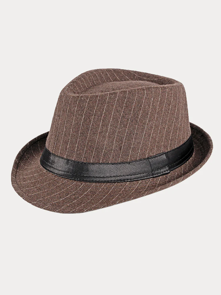 Classic Striped Wide Brim Fedora Hat - Image 3
