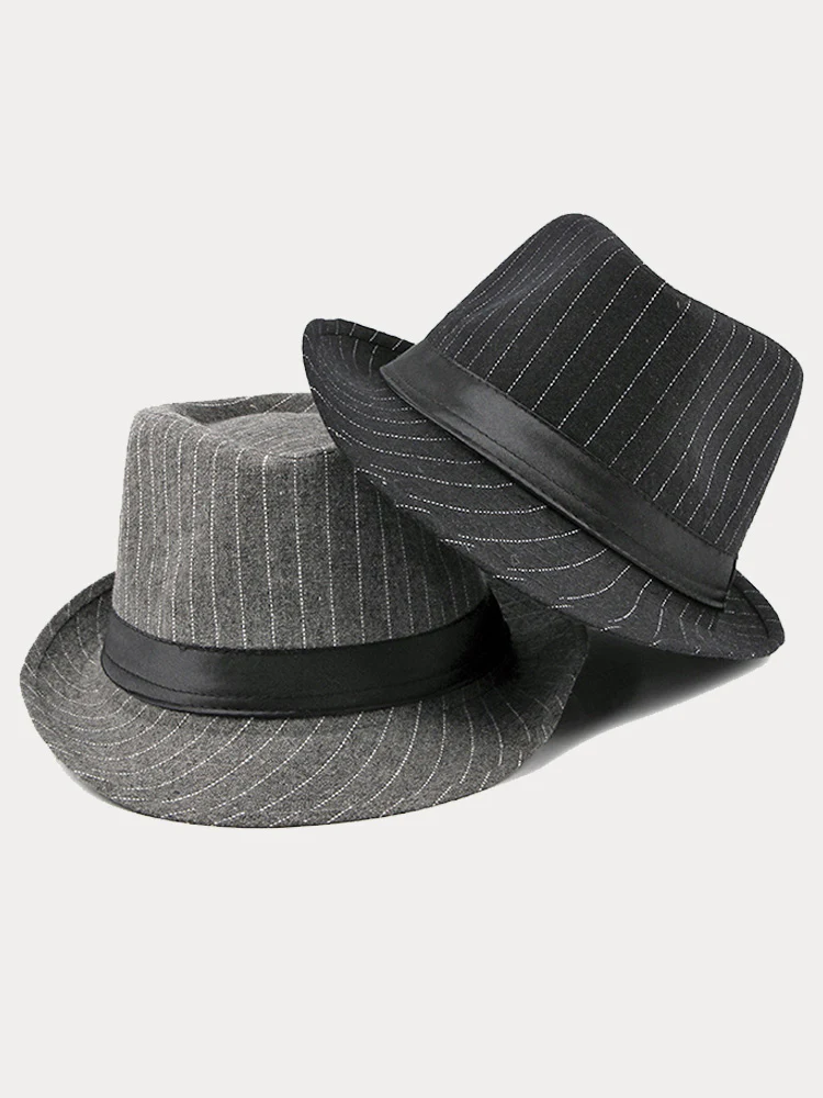 Classic Striped Wide Brim Fedora Hat - Image 7