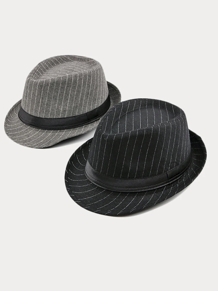Classic Striped Wide Brim Fedora Hat - Image 8