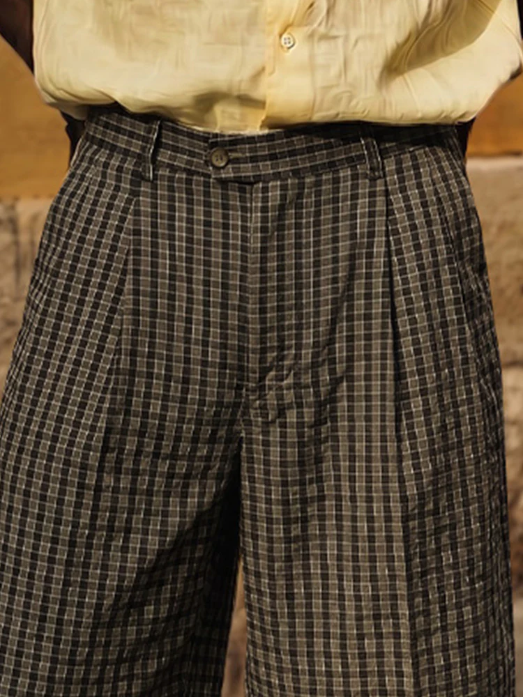 Classic Vintage Puckered Texture Plaid Shorts - Image 3