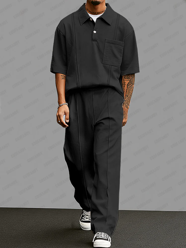Classy Casual Polo Shirt Pants Set - Image 2