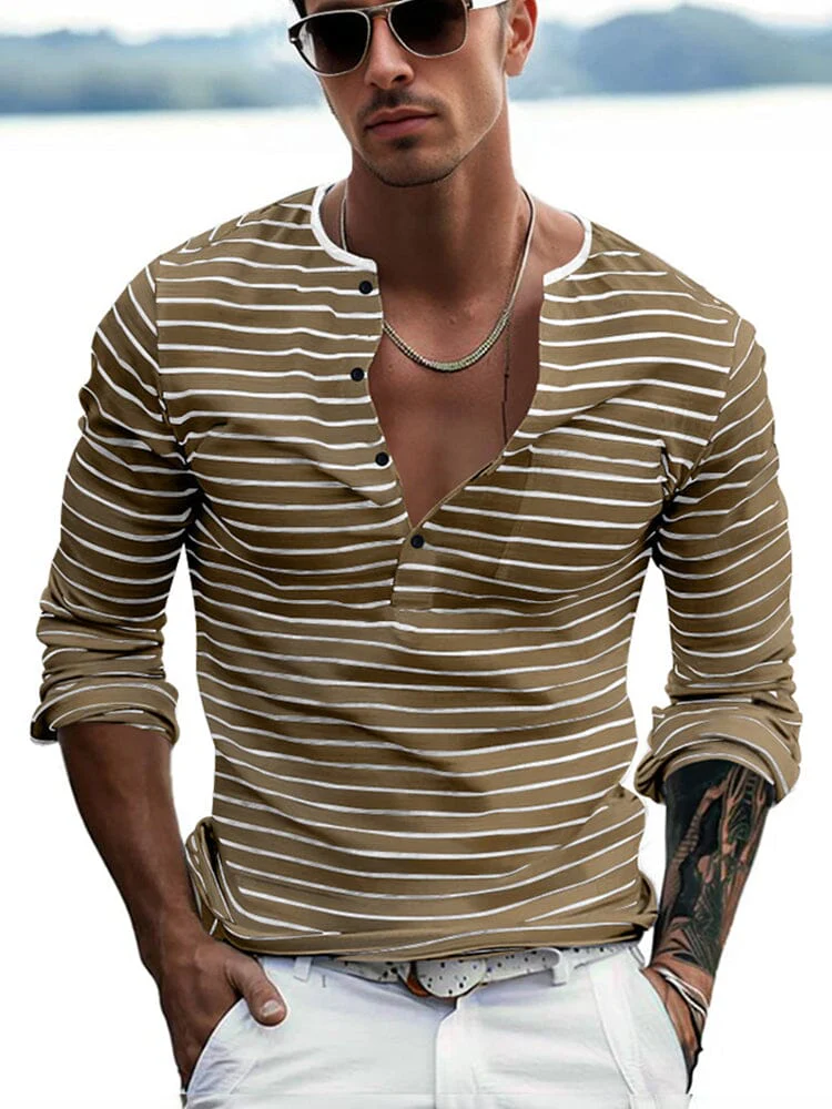 Comfy Basic Stripe Henley Shirt - Image 2