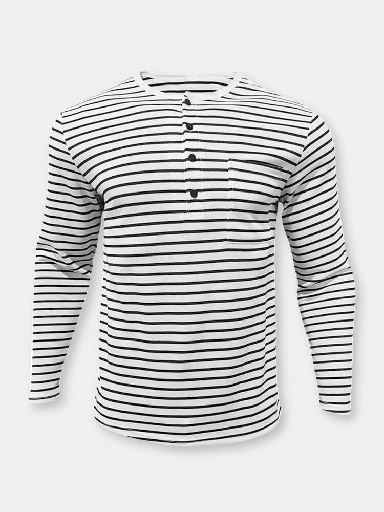 Comfy Basic Stripe Henley Shirt - Image 6