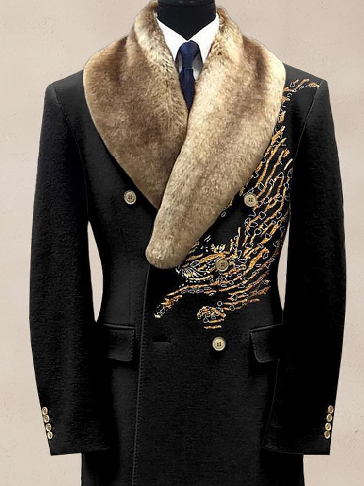 Comfy Embroidered Fur Collar Coat - Image 2