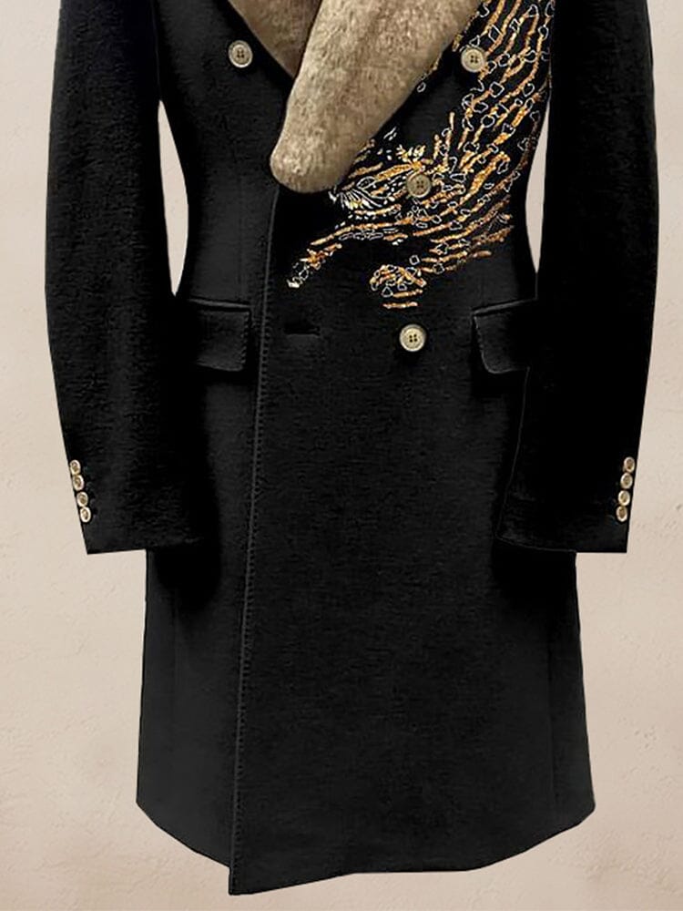 Comfy Embroidered Fur Collar Coat - Image 4