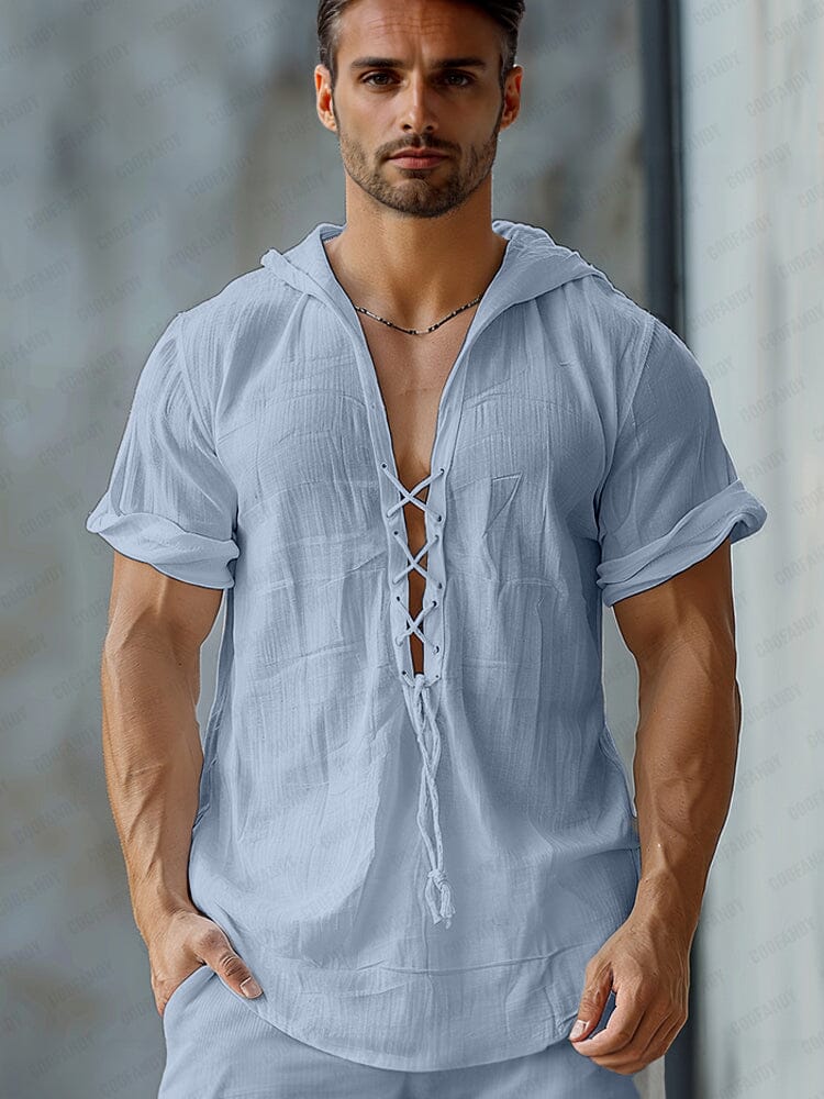 Comfy Lace-Up Cotton Blend Top - Image 2