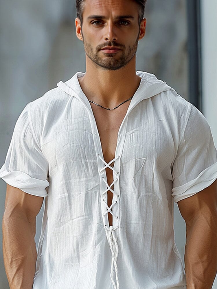 Comfy Lace-Up Cotton Blend Top - Image 3