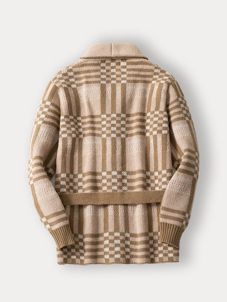 Comfy Plaid Belted Knit Cardigan - Image 2