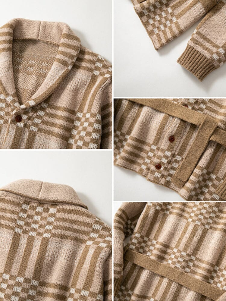 Comfy Plaid Belted Knit Cardigan - Image 3