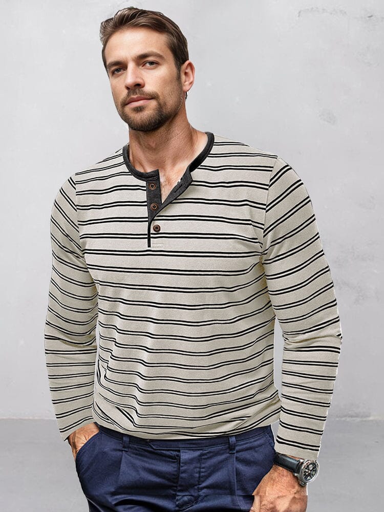 Comfy Soft Stripe Henley Shirt - Image 4