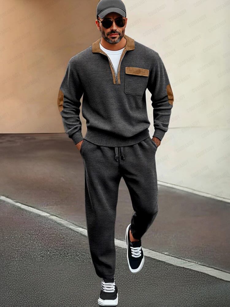 Comfy Suede Patch Sweatshirt Pants Set - Image 2