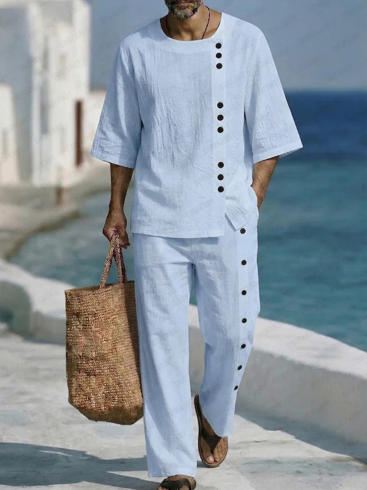Comfy Summer Cotton Button Accent 2-Piece Set - Image 2