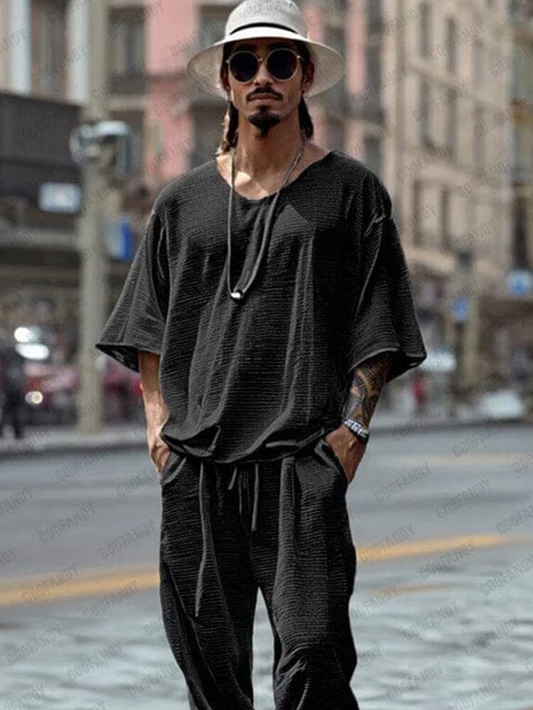 Comfy Textured T-shirt Pants Set - Image 2