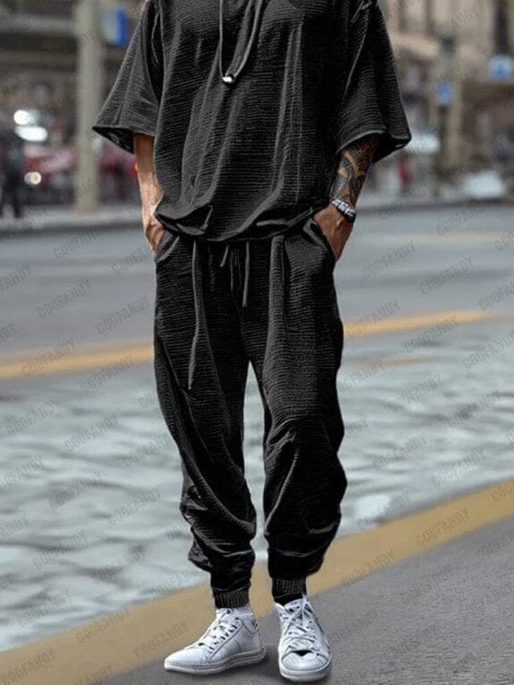 Comfy Textured T-shirt Pants Set - Image 3