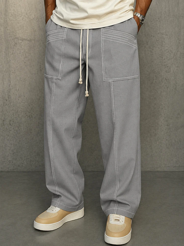 Comfy Urban Contrast Color Stitching Drawstring Pants