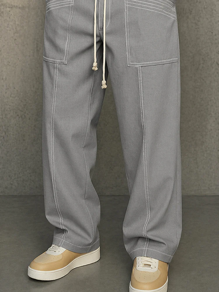Comfy Urban Contrast Color Stitching Drawstring Pants - Image 4